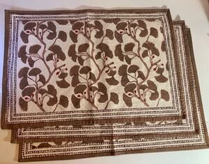 Set Of Three Pomegranate Placemats, Ginkgo Pattern